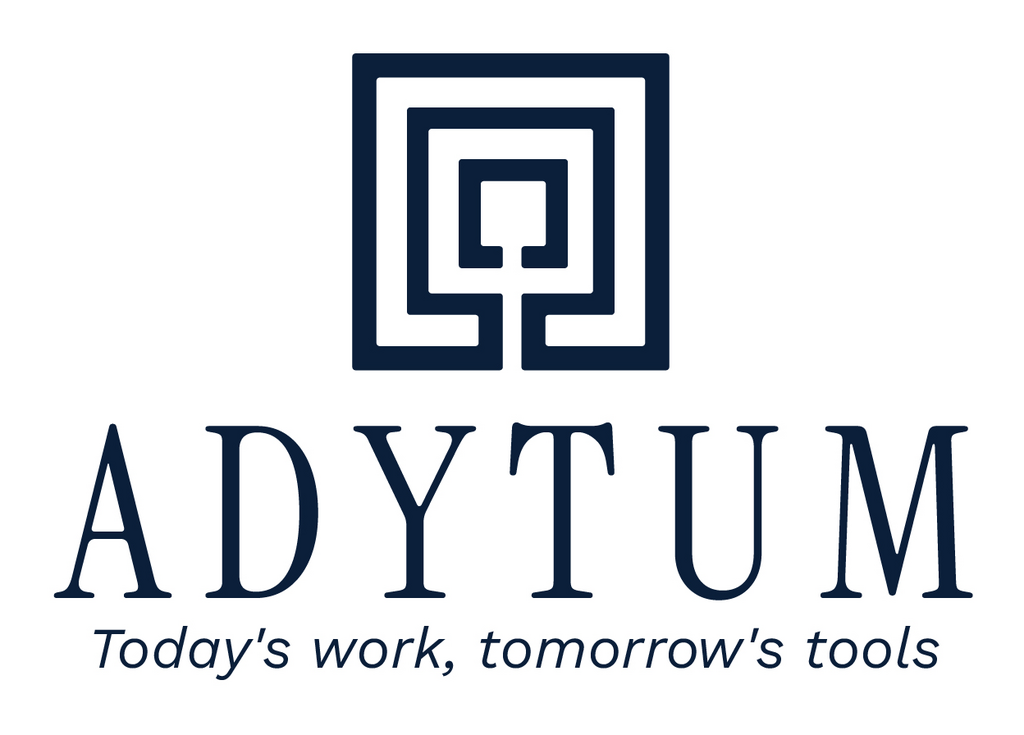 Adytum — stacked wordmark with maze monogram and tagline